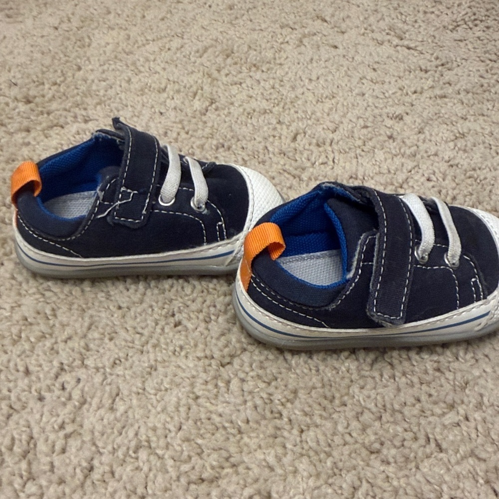Navy and White Baby Shoes with Orange Accent - Picture 4 of 5